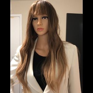 chestnut gold wig long beach waves bangs wig 26” NWT dark copper beautiful